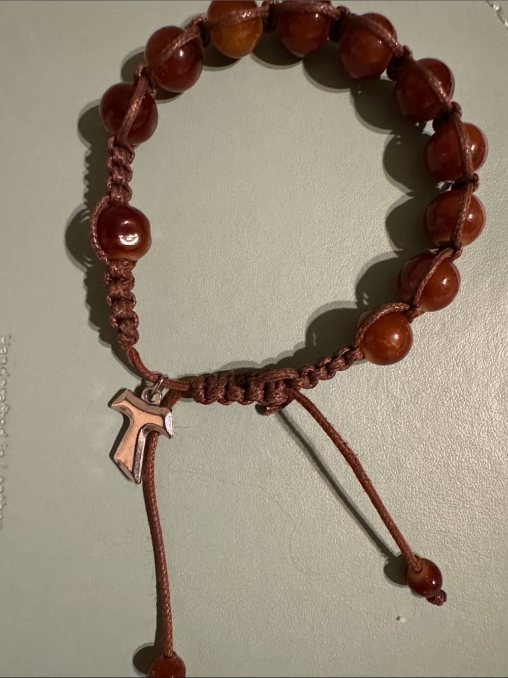 Franciscan Rosary Brown Beaded Adjustable Bracelet with Tau Cross Charm